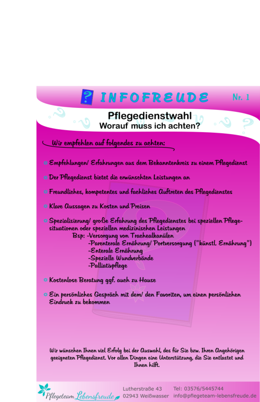 Infofreude Nr. 1 Pflegedienstwahl